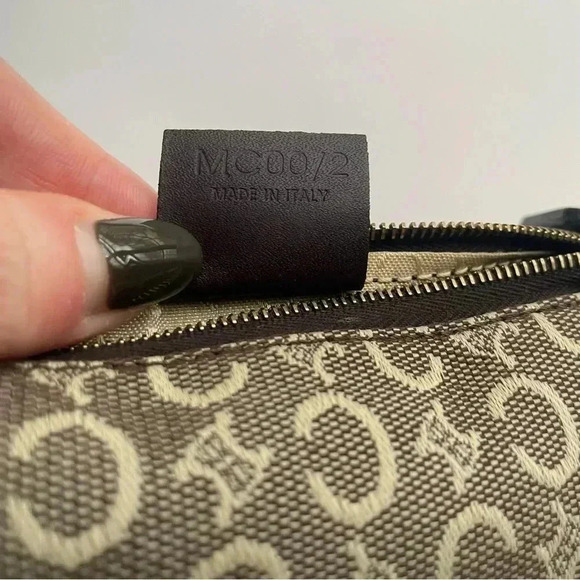 CELINE C Macadam Cosmetics Round Pouch  Canvas Khaki/Gold Hardware MC 00/2 - Picture 8 of 10